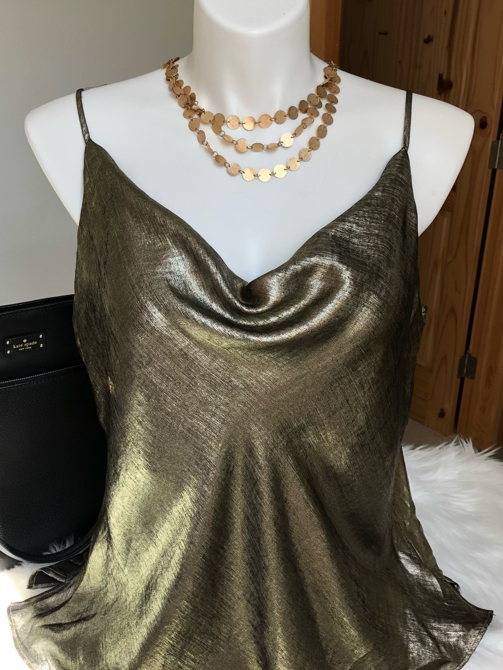 Nine Britton Gold Metallic Cowl Neck Cami Size XXL